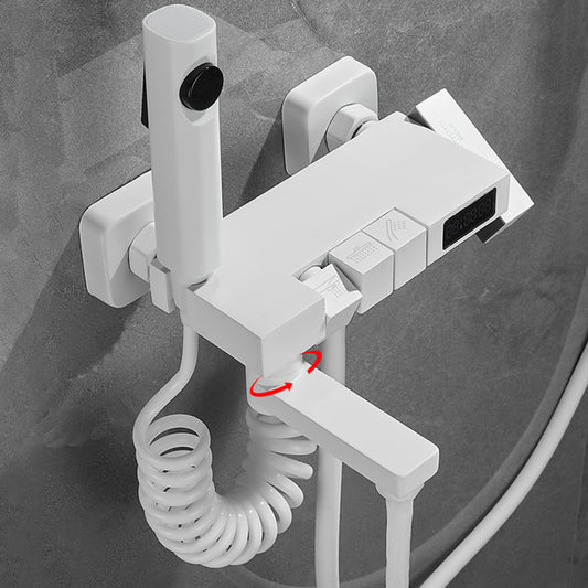 Swivel Shower System White Square Shower Hose Wall Mount Slide Bar Included Shower System Clearhalo 'Bathroom Remodel & Bathroom Fixtures' 'Home Improvement' 'home_improvement' 'home_improvement_shower_faucets' 'Shower Faucets & Systems' 'shower_faucets' 'Showers & Bathtubs Plumbing' 'Showers & Bathtubs' 7160456