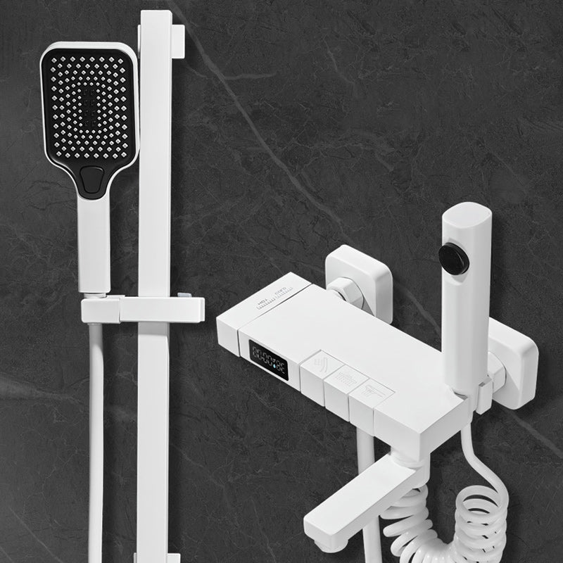 Swivel Shower System White Square Shower Hose Wall Mount Slide Bar Included Shower System Clearhalo 'Bathroom Remodel & Bathroom Fixtures' 'Home Improvement' 'home_improvement' 'home_improvement_shower_faucets' 'Shower Faucets & Systems' 'shower_faucets' 'Showers & Bathtubs Plumbing' 'Showers & Bathtubs' 7160460