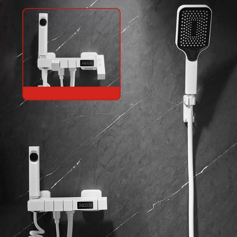 Swivel Shower System White Square Shower Hose Wall Mount Slide Bar Included Shower System Concealed Water Outlet 3 Slide Bar Not Included Clearhalo 'Bathroom Remodel & Bathroom Fixtures' 'Home Improvement' 'home_improvement' 'home_improvement_shower_faucets' 'Shower Faucets & Systems' 'shower_faucets' 'Showers & Bathtubs Plumbing' 'Showers & Bathtubs' 7160463