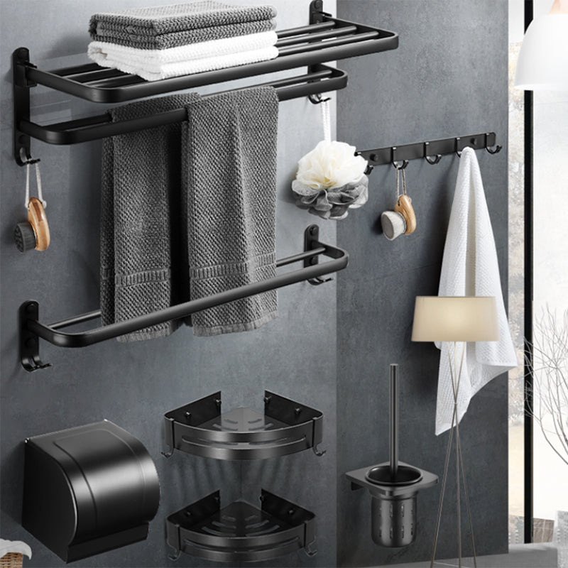 Modern Black Bathroom Accessory Kit Paper Holder Towel Bar Bath Hardware Set Clearhalo 'Bathroom Hardware Sets' 'Bathroom Hardware' 'Bathroom Remodel & Bathroom Fixtures' 'bathroom_hardware_sets' 'Home Improvement' 'home_improvement' 'home_improvement_bathroom_hardware_sets' 7160470