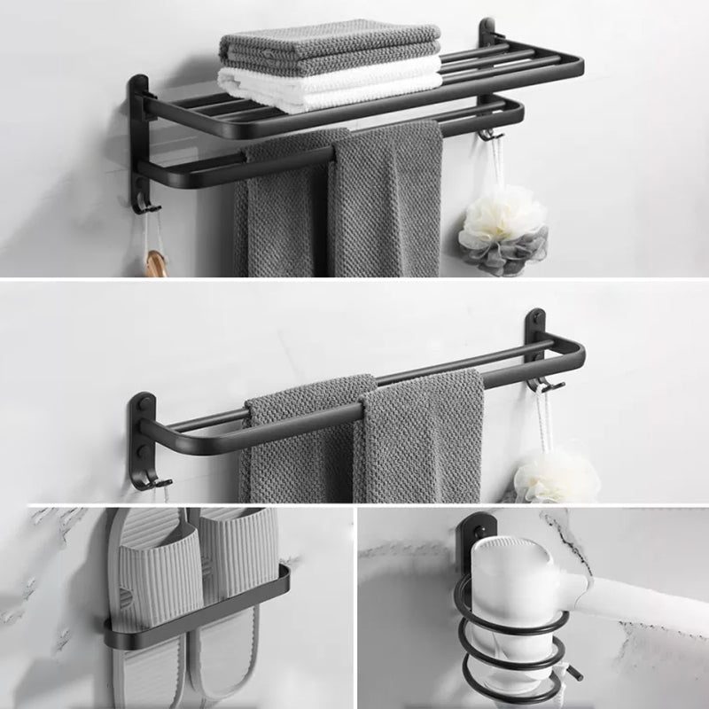 Modern Black Bathroom Accessory Kit Paper Holder Towel Bar Bath Hardware Set 4-Piece Set (Double Rods) Clearhalo 'Bathroom Hardware Sets' 'Bathroom Hardware' 'Bathroom Remodel & Bathroom Fixtures' 'bathroom_hardware_sets' 'Home Improvement' 'home_improvement' 'home_improvement_bathroom_hardware_sets' 7160471
