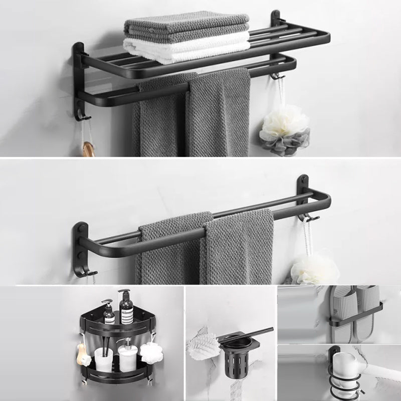 Modern Black Bathroom Accessory Kit Paper Holder Towel Bar Bath Hardware Set 7-Piece Set (Double Rods) Clearhalo 'Bathroom Hardware Sets' 'Bathroom Hardware' 'Bathroom Remodel & Bathroom Fixtures' 'bathroom_hardware_sets' 'Home Improvement' 'home_improvement' 'home_improvement_bathroom_hardware_sets' 7160472