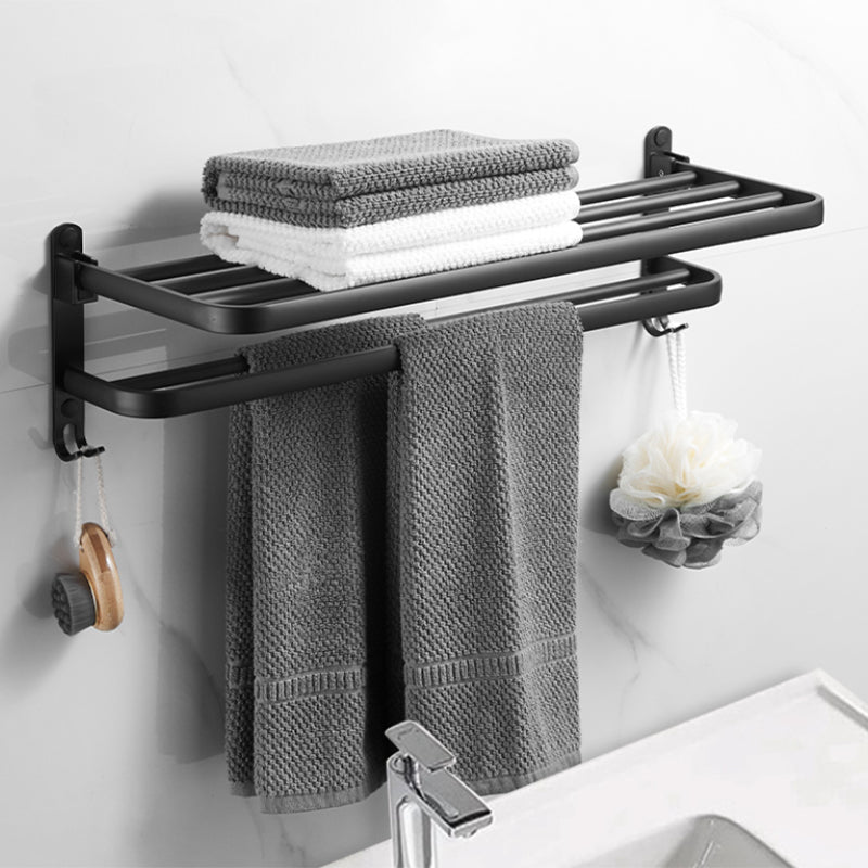 Modern Black Bathroom Accessory Kit Paper Holder Towel Bar Bath Hardware Set Double Layer Towel Rack (24"L) Clearhalo 'Bathroom Hardware Sets' 'Bathroom Hardware' 'Bathroom Remodel & Bathroom Fixtures' 'bathroom_hardware_sets' 'Home Improvement' 'home_improvement' 'home_improvement_bathroom_hardware_sets' 7160473