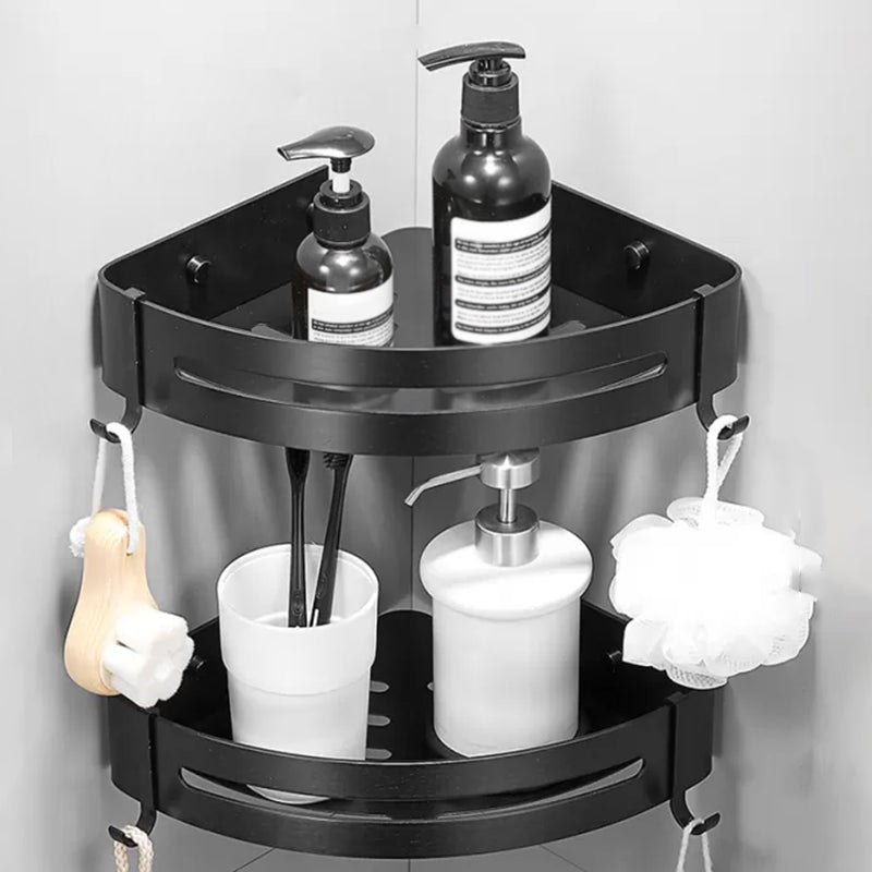 Modern Black Bathroom Accessory Kit Paper Holder Towel Bar Bath Hardware Set 2-Piece Set (Triangular Bath Shelf) Clearhalo 'Bathroom Hardware Sets' 'Bathroom Hardware' 'Bathroom Remodel & Bathroom Fixtures' 'bathroom_hardware_sets' 'Home Improvement' 'home_improvement' 'home_improvement_bathroom_hardware_sets' 7160474