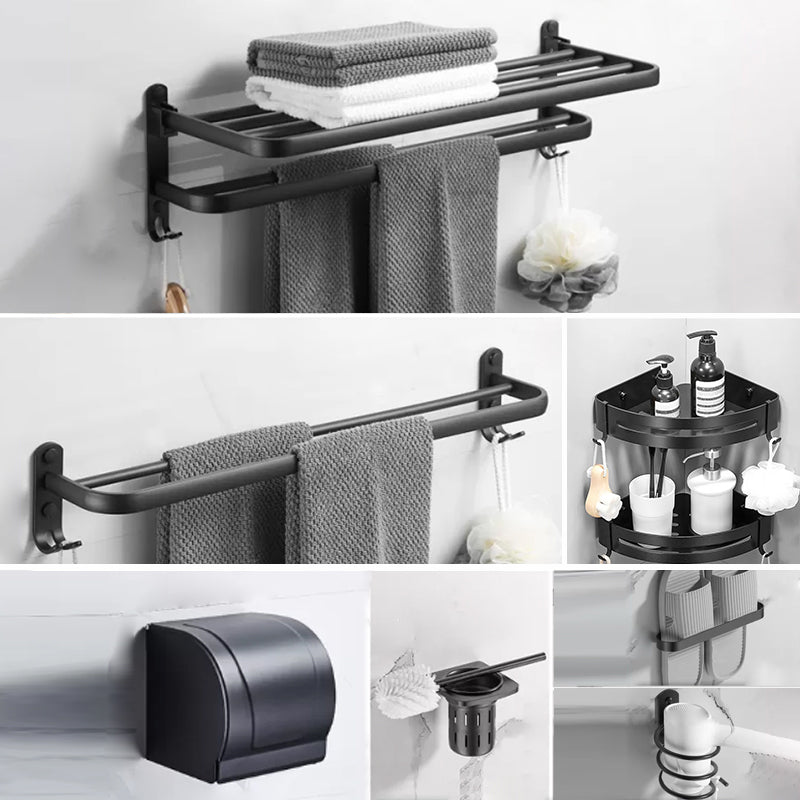 Modern Black Bathroom Accessory Kit Paper Holder Towel Bar Bath Hardware Set 8-Piece Set (Double Rods) Clearhalo 'Bathroom Hardware Sets' 'Bathroom Hardware' 'Bathroom Remodel & Bathroom Fixtures' 'bathroom_hardware_sets' 'Home Improvement' 'home_improvement' 'home_improvement_bathroom_hardware_sets' 7160478