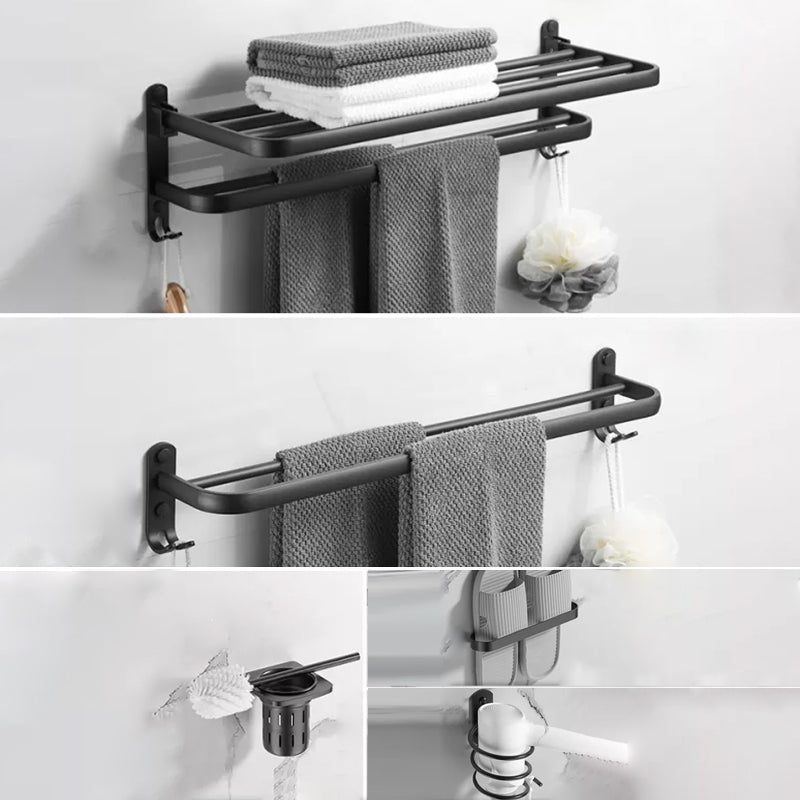 Modern Black Bathroom Accessory Kit Paper Holder Towel Bar Bath Hardware Set 5-Piece Set (Toilet Brush) Clearhalo 'Bathroom Hardware Sets' 'Bathroom Hardware' 'Bathroom Remodel & Bathroom Fixtures' 'bathroom_hardware_sets' 'Home Improvement' 'home_improvement' 'home_improvement_bathroom_hardware_sets' 7160481