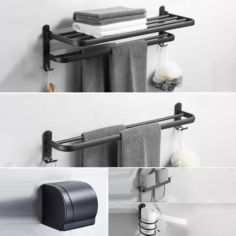 Modern Black Bathroom Accessory Kit Paper Holder Towel Bar Bath Hardware Set 5-Piece Set (Toilet Paper Holder) Clearhalo 'Bathroom Hardware Sets' 'Bathroom Hardware' 'Bathroom Remodel & Bathroom Fixtures' 'bathroom_hardware_sets' 'Home Improvement' 'home_improvement' 'home_improvement_bathroom_hardware_sets' 7160482