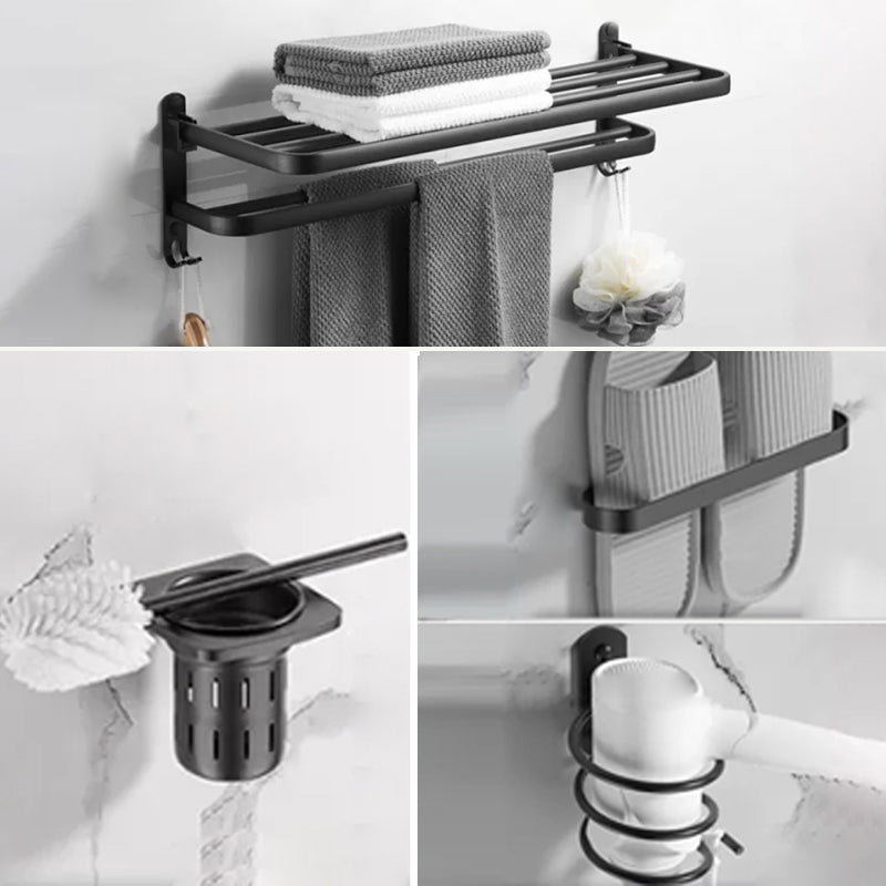 Modern Black Bathroom Accessory Kit Paper Holder Towel Bar Bath Hardware Set 4-Piece Set (Toilet Brush) Clearhalo 'Bathroom Hardware Sets' 'Bathroom Hardware' 'Bathroom Remodel & Bathroom Fixtures' 'bathroom_hardware_sets' 'Home Improvement' 'home_improvement' 'home_improvement_bathroom_hardware_sets' 7160484