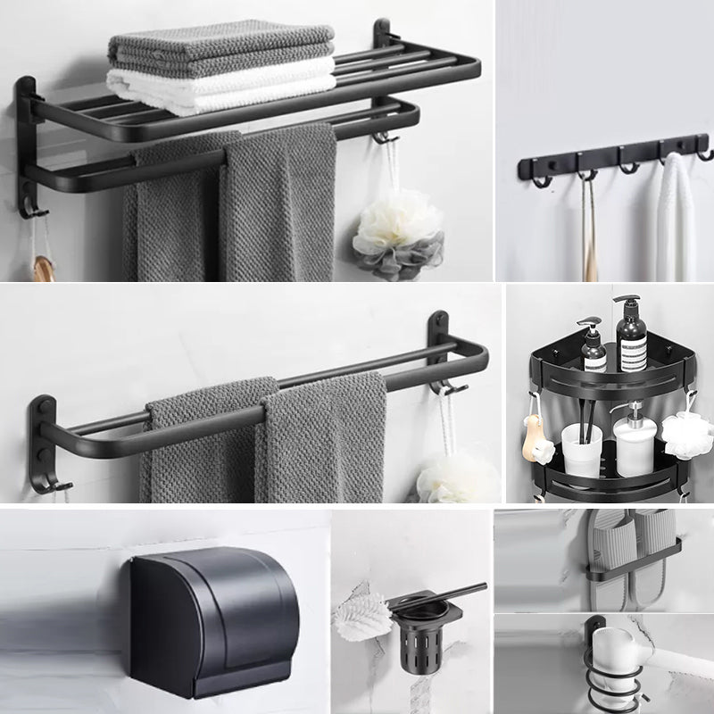 Modern Black Bathroom Accessory Kit Paper Holder Towel Bar Bath Hardware Set 9-Piece Set (Toilet Paper Holder) Clearhalo 'Bathroom Hardware Sets' 'Bathroom Hardware' 'Bathroom Remodel & Bathroom Fixtures' 'bathroom_hardware_sets' 'Home Improvement' 'home_improvement' 'home_improvement_bathroom_hardware_sets' 7160486