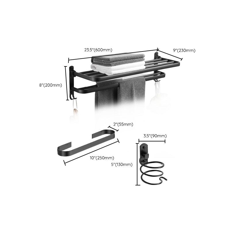 Modern Black Bathroom Accessory Kit Paper Holder Towel Bar Bath Hardware Set Clearhalo 'Bathroom Hardware Sets' 'Bathroom Hardware' 'Bathroom Remodel & Bathroom Fixtures' 'bathroom_hardware_sets' 'Home Improvement' 'home_improvement' 'home_improvement_bathroom_hardware_sets' 7160488