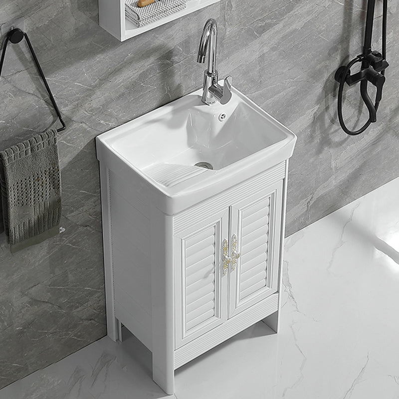 Metal Frame Vanity White Freestanding Rectangular Single Sink Glam Bath Vanity with Doors Vanity & Faucet 20"L x 14"W x 32"H Clearhalo 'Bathroom Remodel & Bathroom Fixtures' 'Bathroom Vanities' 'bathroom_vanities' 'Home Improvement' 'home_improvement' 'home_improvement_bathroom_vanities' 7160490