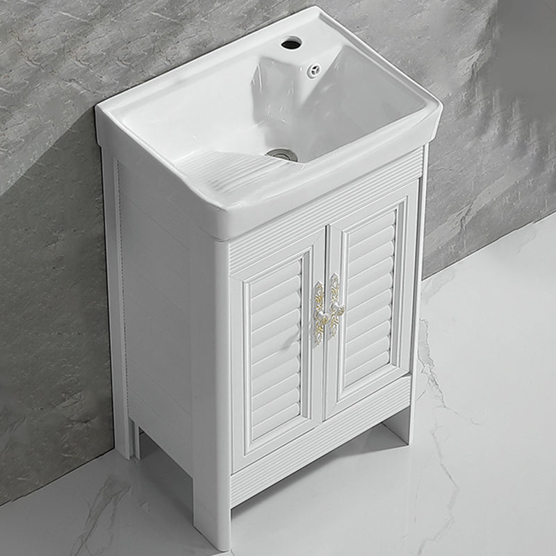 Metal Frame Vanity White Freestanding Rectangular Single Sink Glam Bath Vanity with Doors Bathroom Vanity 20"L x 14"W x 32"H Clearhalo 'Bathroom Remodel & Bathroom Fixtures' 'Bathroom Vanities' 'bathroom_vanities' 'Home Improvement' 'home_improvement' 'home_improvement_bathroom_vanities' 7160492