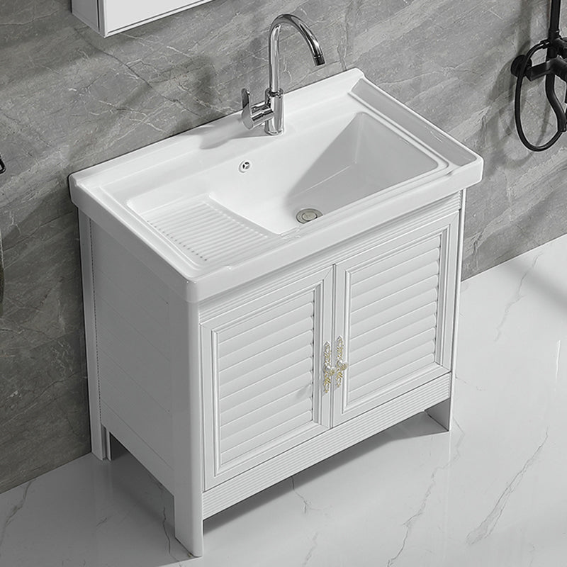 Metal Frame Vanity White Freestanding Rectangular Single Sink Glam Bath Vanity with Doors Clearhalo 'Bathroom Remodel & Bathroom Fixtures' 'Bathroom Vanities' 'bathroom_vanities' 'Home Improvement' 'home_improvement' 'home_improvement_bathroom_vanities' 7160494