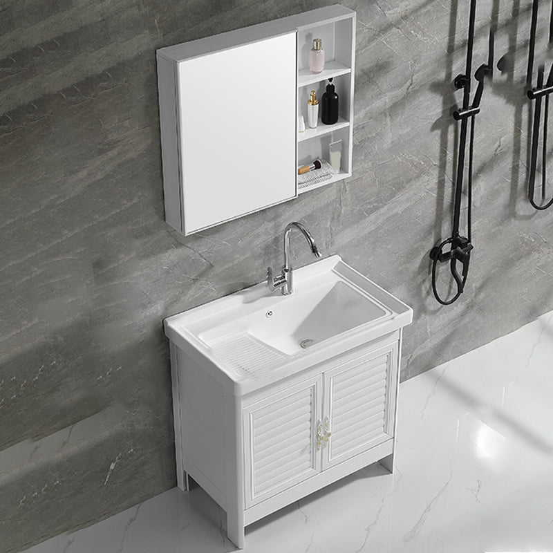 Metal Frame Vanity White Freestanding Rectangular Single Sink Glam Bath Vanity with Doors Vanity & Faucet & Mirror Cabinet Clearhalo 'Bathroom Remodel & Bathroom Fixtures' 'Bathroom Vanities' 'bathroom_vanities' 'Home Improvement' 'home_improvement' 'home_improvement_bathroom_vanities' 7160495