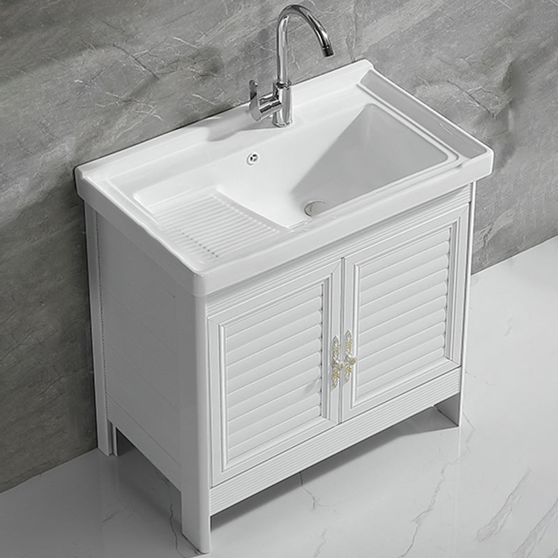 Metal Frame Vanity White Freestanding Rectangular Single Sink Glam Bath Vanity with Doors Vanity & Faucet Clearhalo 'Bathroom Remodel & Bathroom Fixtures' 'Bathroom Vanities' 'bathroom_vanities' 'Home Improvement' 'home_improvement' 'home_improvement_bathroom_vanities' 7160496