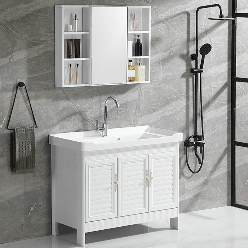Metal Frame Vanity White Freestanding Rectangular Single Sink Glam Bath Vanity with Doors Clearhalo 'Bathroom Remodel & Bathroom Fixtures' 'Bathroom Vanities' 'bathroom_vanities' 'Home Improvement' 'home_improvement' 'home_improvement_bathroom_vanities' 7160497