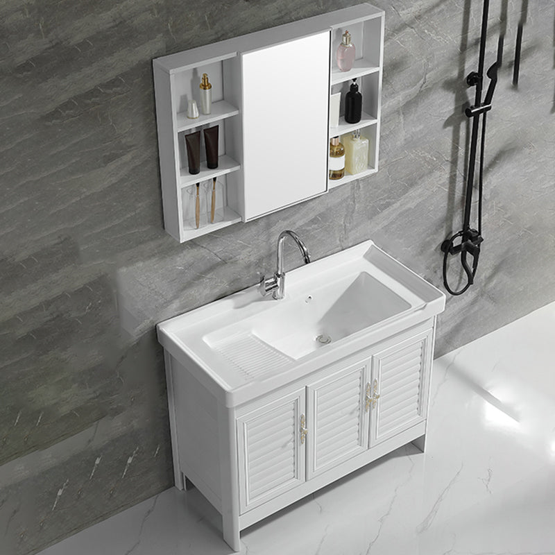 Metal Frame Vanity White Freestanding Rectangular Single Sink Glam Bath Vanity with Doors Vanity & Faucet & Mirror Cabinet Clearhalo 'Bathroom Remodel & Bathroom Fixtures' 'Bathroom Vanities' 'bathroom_vanities' 'Home Improvement' 'home_improvement' 'home_improvement_bathroom_vanities' 7160500