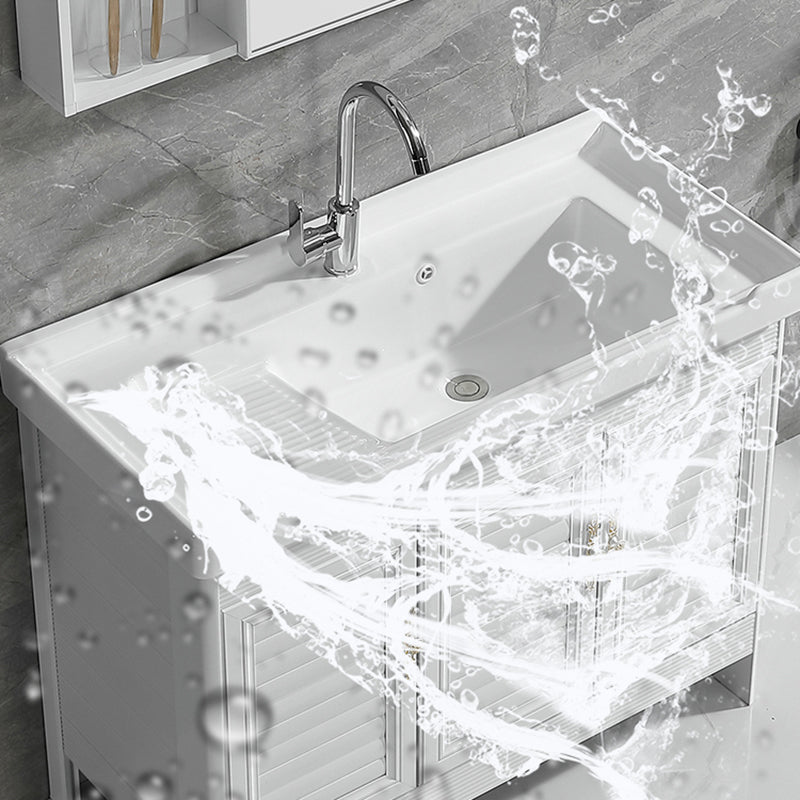 Metal Frame Vanity White Freestanding Rectangular Single Sink Glam Bath Vanity with Doors Clearhalo 'Bathroom Remodel & Bathroom Fixtures' 'Bathroom Vanities' 'bathroom_vanities' 'Home Improvement' 'home_improvement' 'home_improvement_bathroom_vanities' 7160501