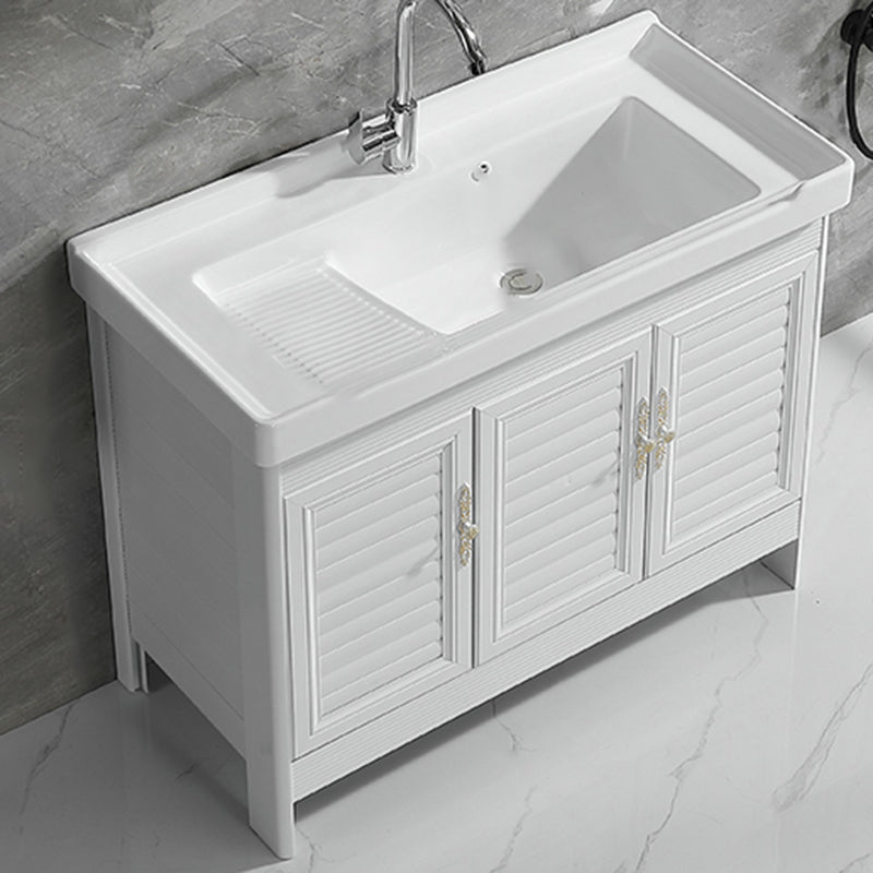 Metal Frame Vanity White Freestanding Rectangular Single Sink Glam Bath Vanity with Doors Vanity & Faucet Clearhalo 'Bathroom Remodel & Bathroom Fixtures' 'Bathroom Vanities' 'bathroom_vanities' 'Home Improvement' 'home_improvement' 'home_improvement_bathroom_vanities' 7160502
