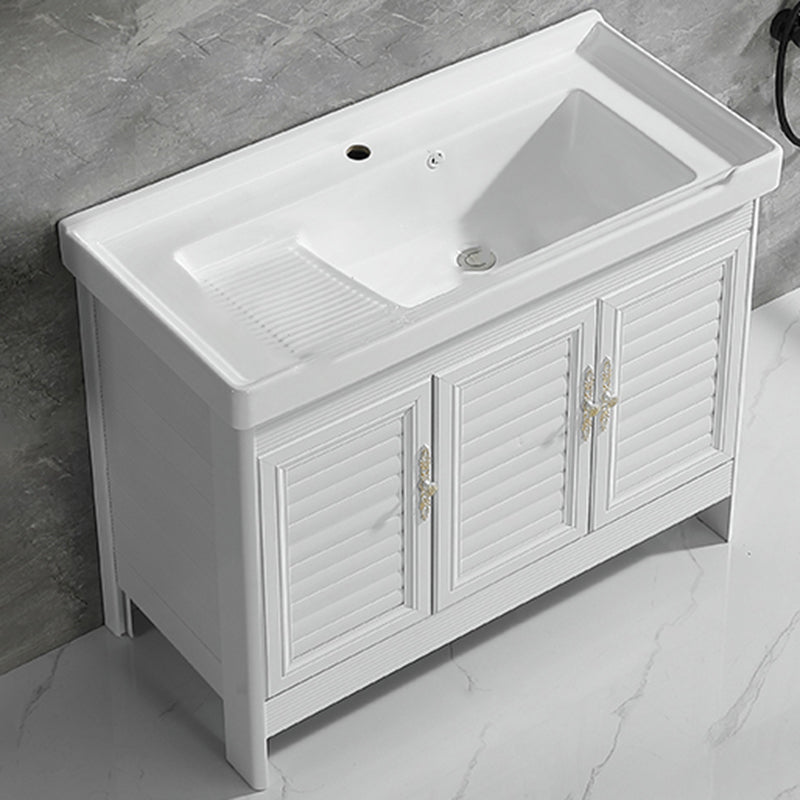 Metal Frame Vanity White Freestanding Rectangular Single Sink Glam Bath Vanity with Doors Bathroom Vanity Clearhalo 'Bathroom Remodel & Bathroom Fixtures' 'Bathroom Vanities' 'bathroom_vanities' 'Home Improvement' 'home_improvement' 'home_improvement_bathroom_vanities' 7160504