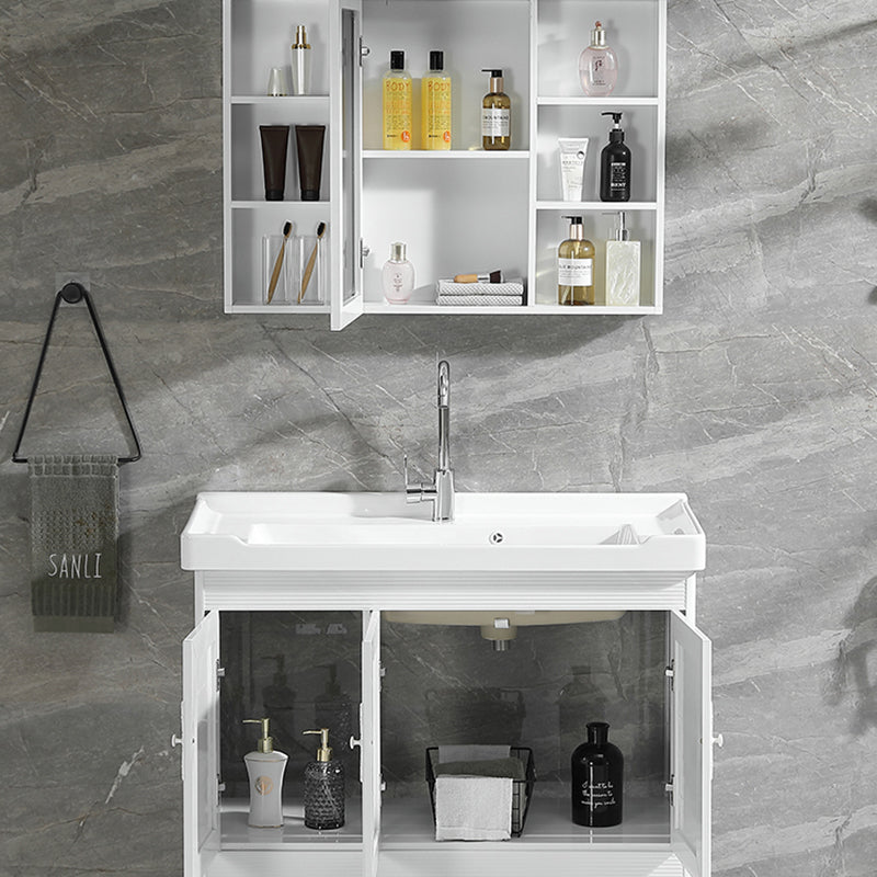 Metal Frame Vanity White Freestanding Rectangular Single Sink Glam Bath Vanity with Doors Clearhalo 'Bathroom Remodel & Bathroom Fixtures' 'Bathroom Vanities' 'bathroom_vanities' 'Home Improvement' 'home_improvement' 'home_improvement_bathroom_vanities' 7160506