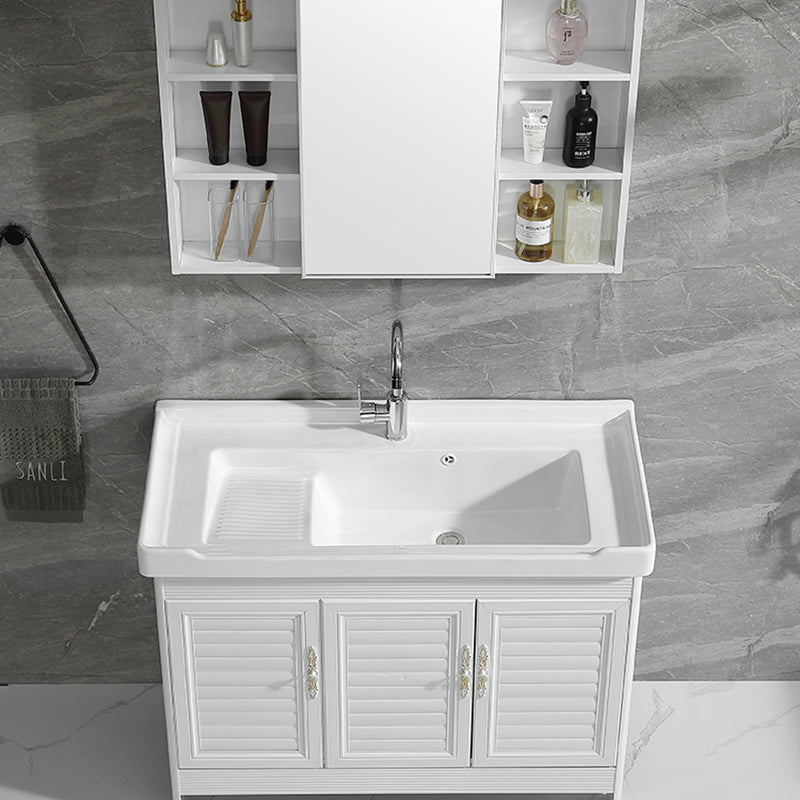 Metal Frame Vanity White Freestanding Rectangular Single Sink Glam Bath Vanity with Doors Clearhalo 'Bathroom Remodel & Bathroom Fixtures' 'Bathroom Vanities' 'bathroom_vanities' 'Home Improvement' 'home_improvement' 'home_improvement_bathroom_vanities' 7160507