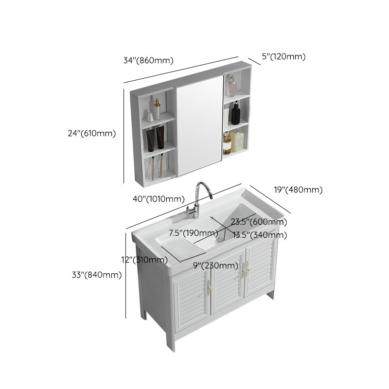 Metal Frame Vanity White Freestanding Rectangular Single Sink Glam Bath Vanity with Doors Clearhalo 'Bathroom Remodel & Bathroom Fixtures' 'Bathroom Vanities' 'bathroom_vanities' 'Home Improvement' 'home_improvement' 'home_improvement_bathroom_vanities' 7160525