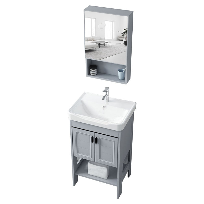 Shelving Included Bath Vanity Freestanding Grey Single Sink 2 Doors Metal Frame Vanity Vanity & Faucet & Mirror Cabinet 20"L x 14"W x 31"H Clearhalo 'Bathroom Remodel & Bathroom Fixtures' 'Bathroom Vanities' 'bathroom_vanities' 'Home Improvement' 'home_improvement' 'home_improvement_bathroom_vanities' 7160532