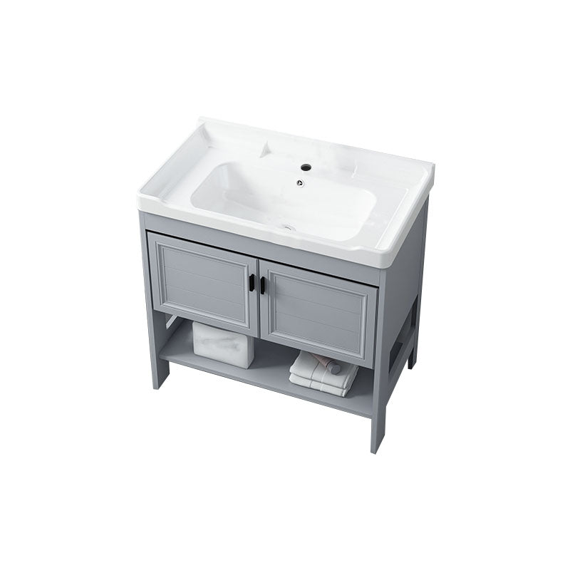 Shelving Included Bath Vanity Freestanding Grey Single Sink 2 Doors Metal Frame Vanity Bathroom Vanity Clearhalo 'Bathroom Remodel & Bathroom Fixtures' 'Bathroom Vanities' 'bathroom_vanities' 'Home Improvement' 'home_improvement' 'home_improvement_bathroom_vanities' 7160534