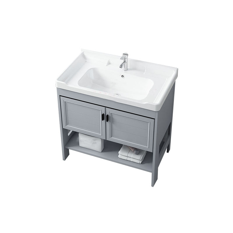 Shelving Included Bath Vanity Freestanding Grey Single Sink 2 Doors Metal Frame Vanity Vanity & Faucet Clearhalo 'Bathroom Remodel & Bathroom Fixtures' 'Bathroom Vanities' 'bathroom_vanities' 'Home Improvement' 'home_improvement' 'home_improvement_bathroom_vanities' 7160539