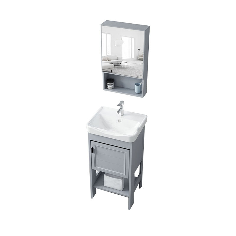 Shelving Included Bath Vanity Freestanding Grey Single Sink 2 Doors Metal Frame Vanity Vanity & Faucet & Mirror Cabinet 17"L x 14"W x 31"H Clearhalo 'Bathroom Remodel & Bathroom Fixtures' 'Bathroom Vanities' 'bathroom_vanities' 'Home Improvement' 'home_improvement' 'home_improvement_bathroom_vanities' 7160545