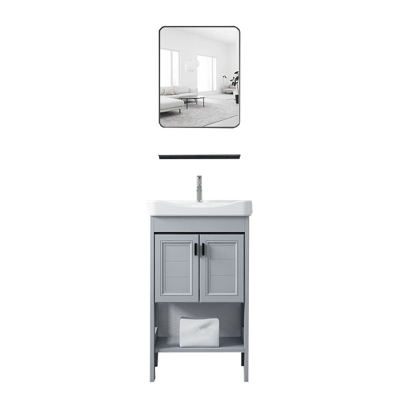 Shelving Included Bath Vanity Freestanding Grey Single Sink 2 Doors Metal Frame Vanity Vanity & Faucet & Mirrors 20"L x 14"W x 31"H Clearhalo 'Bathroom Remodel & Bathroom Fixtures' 'Bathroom Vanities' 'bathroom_vanities' 'Home Improvement' 'home_improvement' 'home_improvement_bathroom_vanities' 7160548