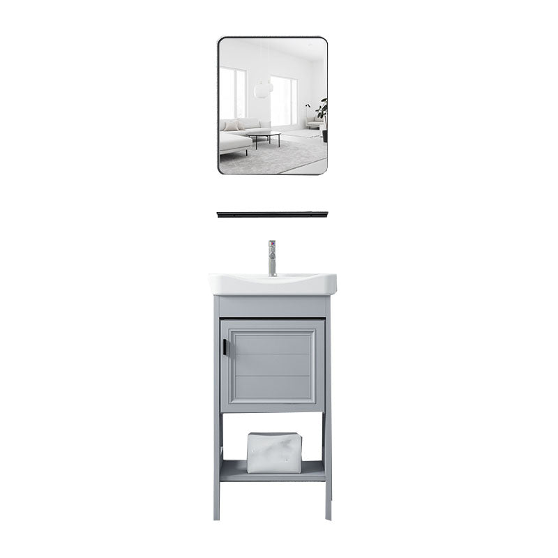Shelving Included Bath Vanity Freestanding Grey Single Sink 2 Doors Metal Frame Vanity Vanity & Faucet & Mirrors 17"L x 14"W x 31"H Clearhalo 'Bathroom Remodel & Bathroom Fixtures' 'Bathroom Vanities' 'bathroom_vanities' 'Home Improvement' 'home_improvement' 'home_improvement_bathroom_vanities' 7160549