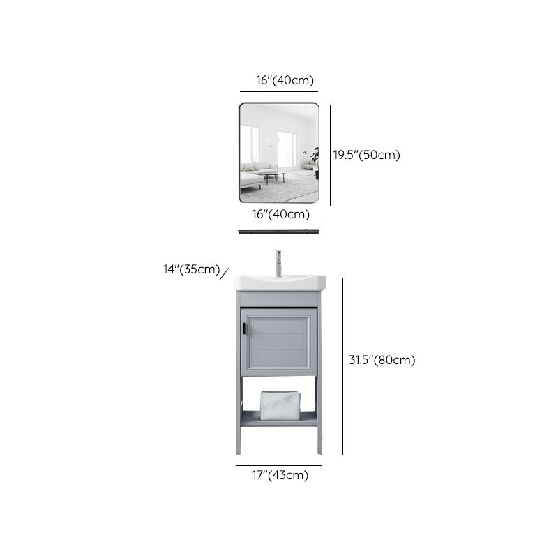 Shelving Included Bath Vanity Freestanding Grey Single Sink 2 Doors Metal Frame Vanity Clearhalo 'Bathroom Remodel & Bathroom Fixtures' 'Bathroom Vanities' 'bathroom_vanities' 'Home Improvement' 'home_improvement' 'home_improvement_bathroom_vanities' 7160560