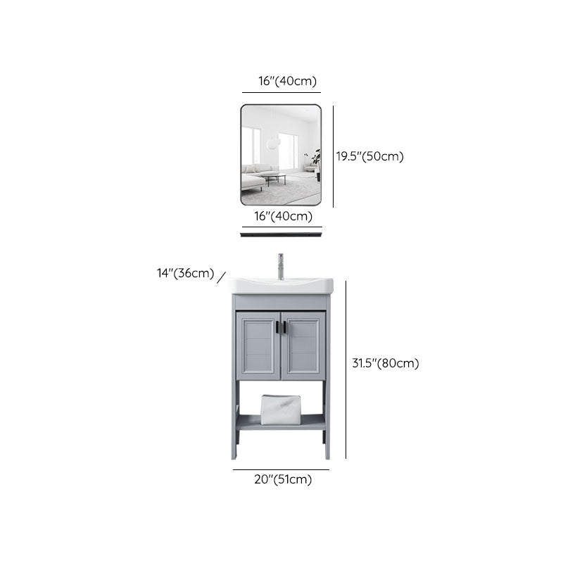 Shelving Included Bath Vanity Freestanding Grey Single Sink 2 Doors Metal Frame Vanity Clearhalo 'Bathroom Remodel & Bathroom Fixtures' 'Bathroom Vanities' 'bathroom_vanities' 'Home Improvement' 'home_improvement' 'home_improvement_bathroom_vanities' 7160561