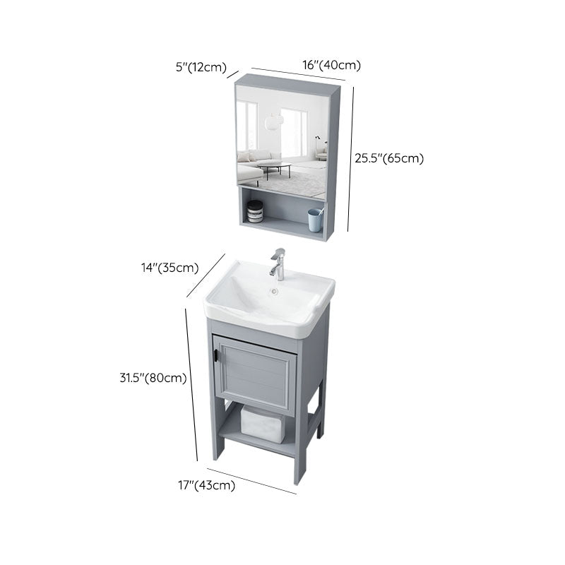 Shelving Included Bath Vanity Freestanding Grey Single Sink 2 Doors Metal Frame Vanity Clearhalo 'Bathroom Remodel & Bathroom Fixtures' 'Bathroom Vanities' 'bathroom_vanities' 'Home Improvement' 'home_improvement' 'home_improvement_bathroom_vanities' 7160565