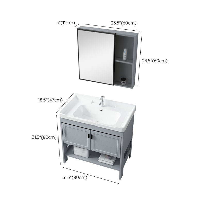 Shelving Included Bath Vanity Freestanding Grey Single Sink 2 Doors Metal Frame Vanity Clearhalo 'Bathroom Remodel & Bathroom Fixtures' 'Bathroom Vanities' 'bathroom_vanities' 'Home Improvement' 'home_improvement' 'home_improvement_bathroom_vanities' 7160569