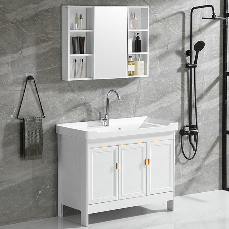 Freestanding Bath Vanity White Mirror Rectangular Single Sink Vanity with Doors Clearhalo 'Bathroom Remodel & Bathroom Fixtures' 'Bathroom Vanities' 'bathroom_vanities' 'Home Improvement' 'home_improvement' 'home_improvement_bathroom_vanities' 7160573