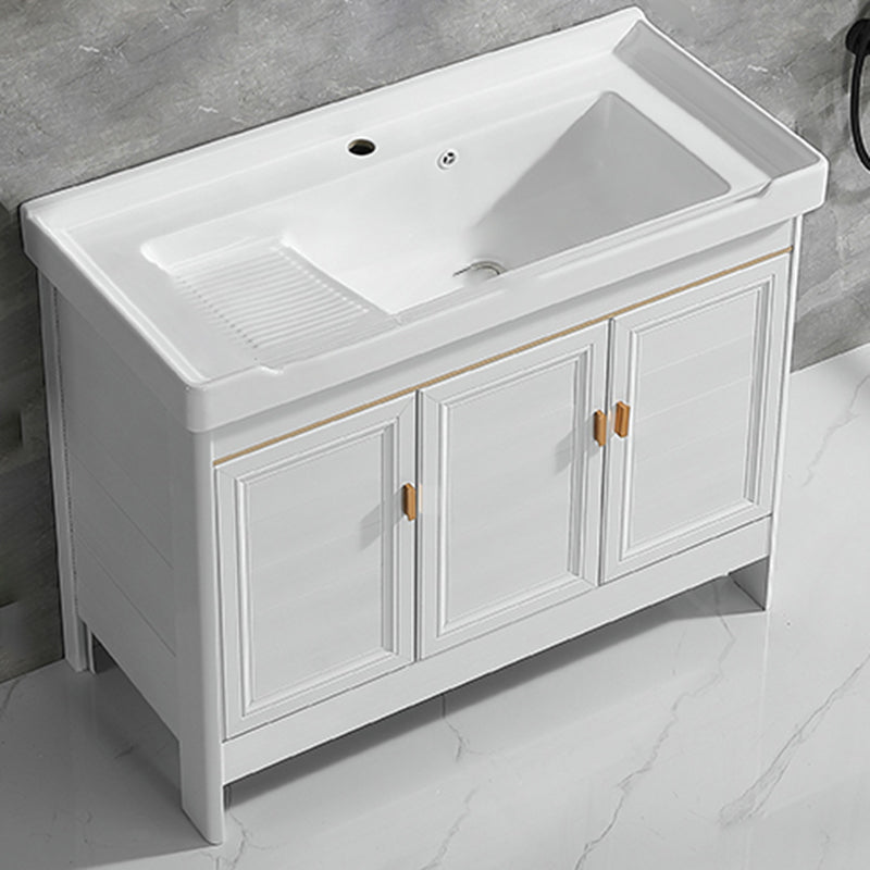 Freestanding Bath Vanity White Mirror Rectangular Single Sink Vanity with Doors Bathroom Vanity Clearhalo 'Bathroom Remodel & Bathroom Fixtures' 'Bathroom Vanities' 'bathroom_vanities' 'Home Improvement' 'home_improvement' 'home_improvement_bathroom_vanities' 7160582