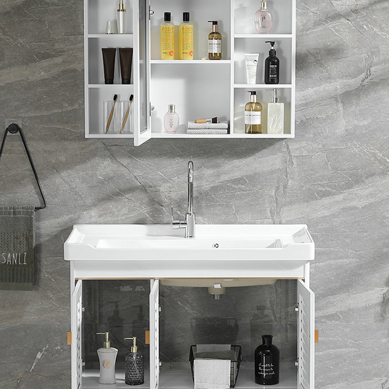 Freestanding Bath Vanity White Mirror Rectangular Single Sink Vanity with Doors Clearhalo 'Bathroom Remodel & Bathroom Fixtures' 'Bathroom Vanities' 'bathroom_vanities' 'Home Improvement' 'home_improvement' 'home_improvement_bathroom_vanities' 7160585