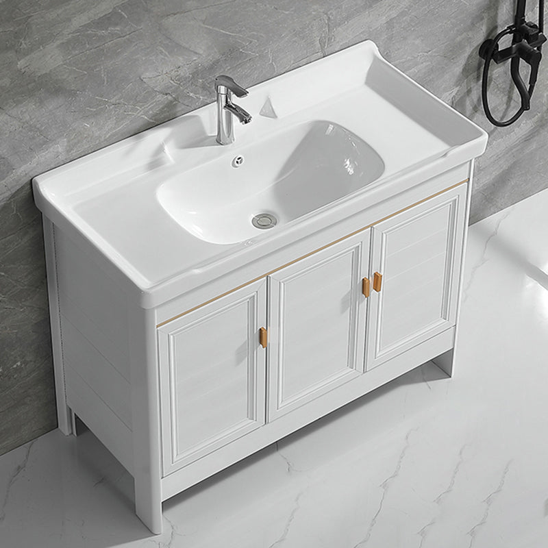 Metal Frame Vanity White 2 Doors Rectangular Single Sink Freestanding Bathroom Vanity Vanity & Faucet Clearhalo 'Bathroom Remodel & Bathroom Fixtures' 'Bathroom Vanities' 'bathroom_vanities' 'Home Improvement' 'home_improvement' 'home_improvement_bathroom_vanities' 7160607