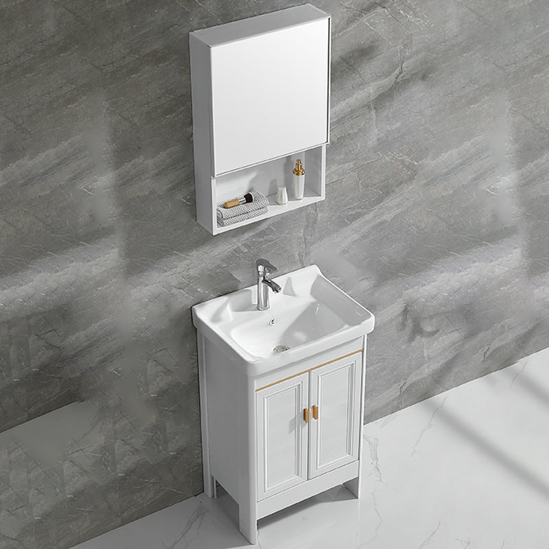 Metal Frame Vanity White 2 Doors Rectangular Single Sink Freestanding Bathroom Vanity Vanity & Faucet & Mirror Cabinet 20"L x 14"W x 32"H Clearhalo 'Bathroom Remodel & Bathroom Fixtures' 'Bathroom Vanities' 'bathroom_vanities' 'Home Improvement' 'home_improvement' 'home_improvement_bathroom_vanities' 7160608