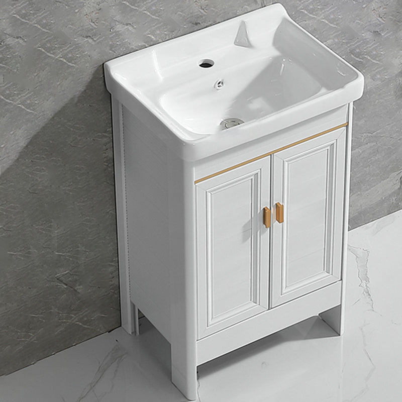 Metal Frame Vanity White 2 Doors Rectangular Single Sink Freestanding Bathroom Vanity Bathroom Vanity 20"L x 14"W x 32"H Clearhalo 'Bathroom Remodel & Bathroom Fixtures' 'Bathroom Vanities' 'bathroom_vanities' 'Home Improvement' 'home_improvement' 'home_improvement_bathroom_vanities' 7160609