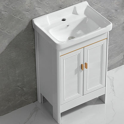 Metal Frame Vanity White 2 Doors Rectangular Single Sink Freestanding Bathroom Vanity Bathroom Vanity 20"L x 14"W x 32"H Clearhalo 'Bathroom Remodel & Bathroom Fixtures' 'Bathroom Vanities' 'bathroom_vanities' 'Home Improvement' 'home_improvement' 'home_improvement_bathroom_vanities' 7160609