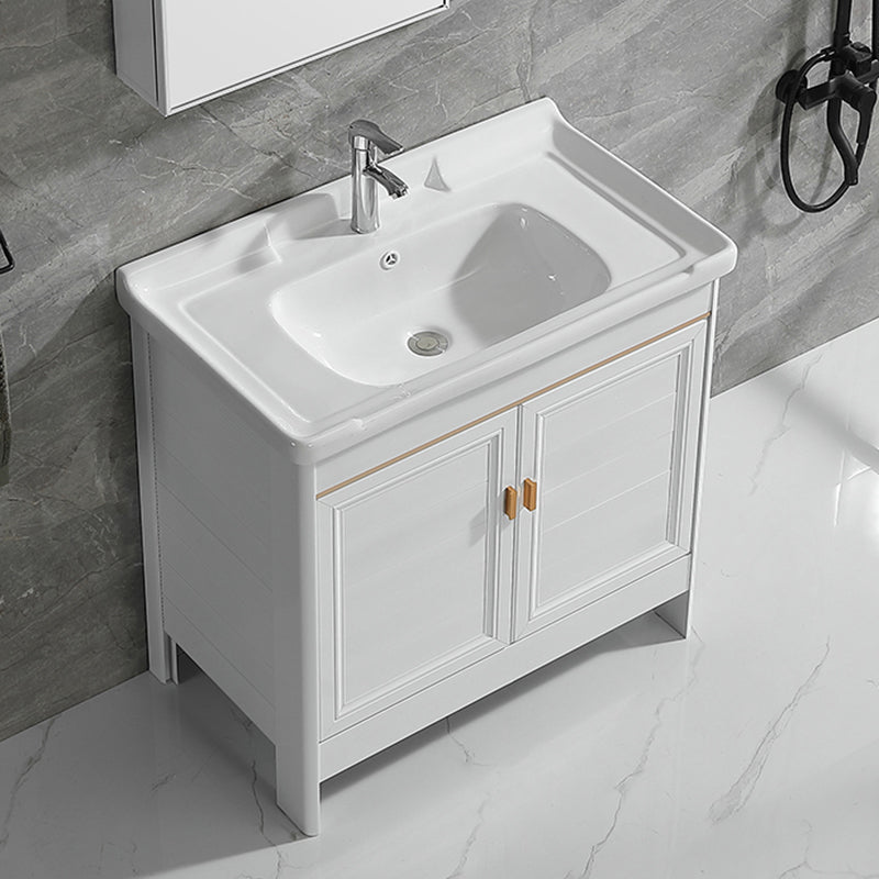 Metal Frame Vanity White 2 Doors Rectangular Single Sink Freestanding Bathroom Vanity Vanity & Faucet Clearhalo 'Bathroom Remodel & Bathroom Fixtures' 'Bathroom Vanities' 'bathroom_vanities' 'Home Improvement' 'home_improvement' 'home_improvement_bathroom_vanities' 7160610