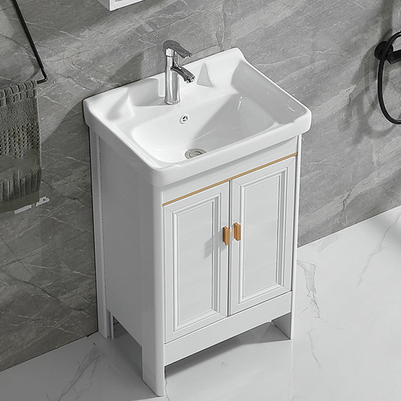 Metal Frame Vanity White 2 Doors Rectangular Single Sink Freestanding Bathroom Vanity Vanity & Faucet 20"L x 14"W x 32"H Clearhalo 'Bathroom Remodel & Bathroom Fixtures' 'Bathroom Vanities' 'bathroom_vanities' 'Home Improvement' 'home_improvement' 'home_improvement_bathroom_vanities' 7160611