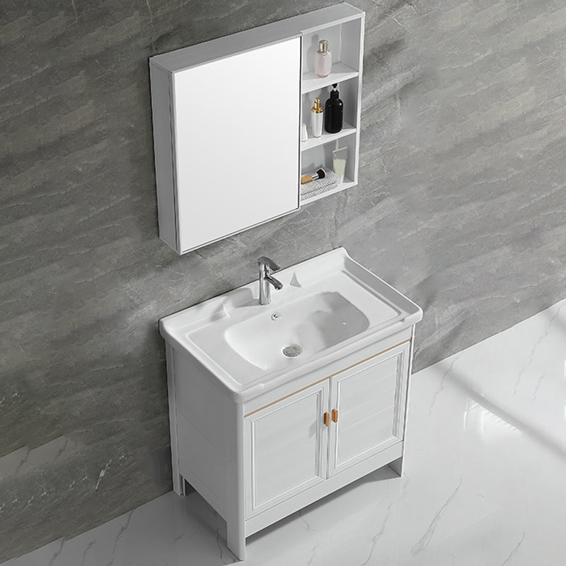 Metal Frame Vanity White 2 Doors Rectangular Single Sink Freestanding Bathroom Vanity Vanity & Faucet & Mirror Cabinet Clearhalo 'Bathroom Remodel & Bathroom Fixtures' 'Bathroom Vanities' 'bathroom_vanities' 'Home Improvement' 'home_improvement' 'home_improvement_bathroom_vanities' 7160612