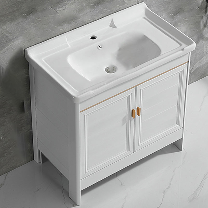 Metal Frame Vanity White 2 Doors Rectangular Single Sink Freestanding Bathroom Vanity Bathroom Vanity Clearhalo 'Bathroom Remodel & Bathroom Fixtures' 'Bathroom Vanities' 'bathroom_vanities' 'Home Improvement' 'home_improvement' 'home_improvement_bathroom_vanities' 7160613
