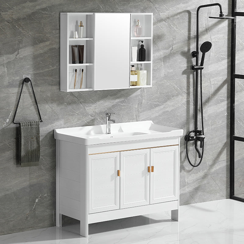 Metal Frame Vanity White 2 Doors Rectangular Single Sink Freestanding Bathroom Vanity Clearhalo 'Bathroom Remodel & Bathroom Fixtures' 'Bathroom Vanities' 'bathroom_vanities' 'Home Improvement' 'home_improvement' 'home_improvement_bathroom_vanities' 7160614