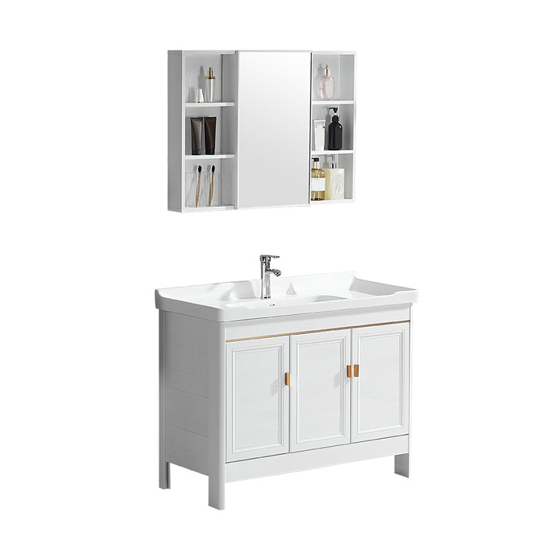 Metal Frame Vanity White 2 Doors Rectangular Single Sink Freestanding Bathroom Vanity Clearhalo 'Bathroom Remodel & Bathroom Fixtures' 'Bathroom Vanities' 'bathroom_vanities' 'Home Improvement' 'home_improvement' 'home_improvement_bathroom_vanities' 7160616